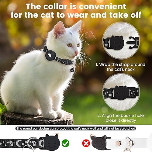 Miniatura 4 de Simket Airtag - Collar de gato Breakaway, collar de gato para AirTag, collar de gatito con campana y soporte Apple Air Tag para niñas y niños, 0.4