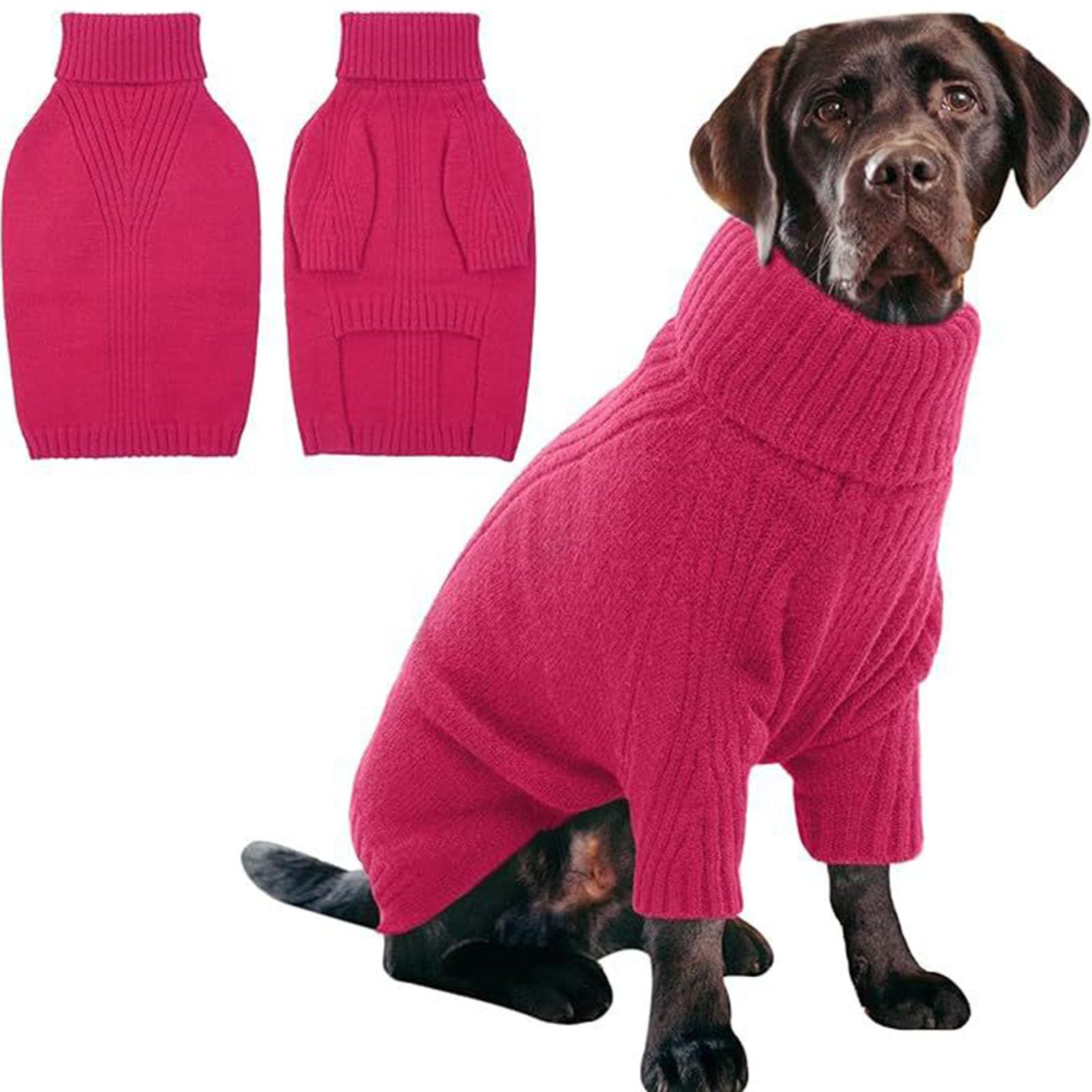 Pull pour chien en tricot thermique - Grand pull à col roulé - Pour chiens extra grands - Élastique - Vêtement pour chien par temps froid (rose vif, XXXXL)