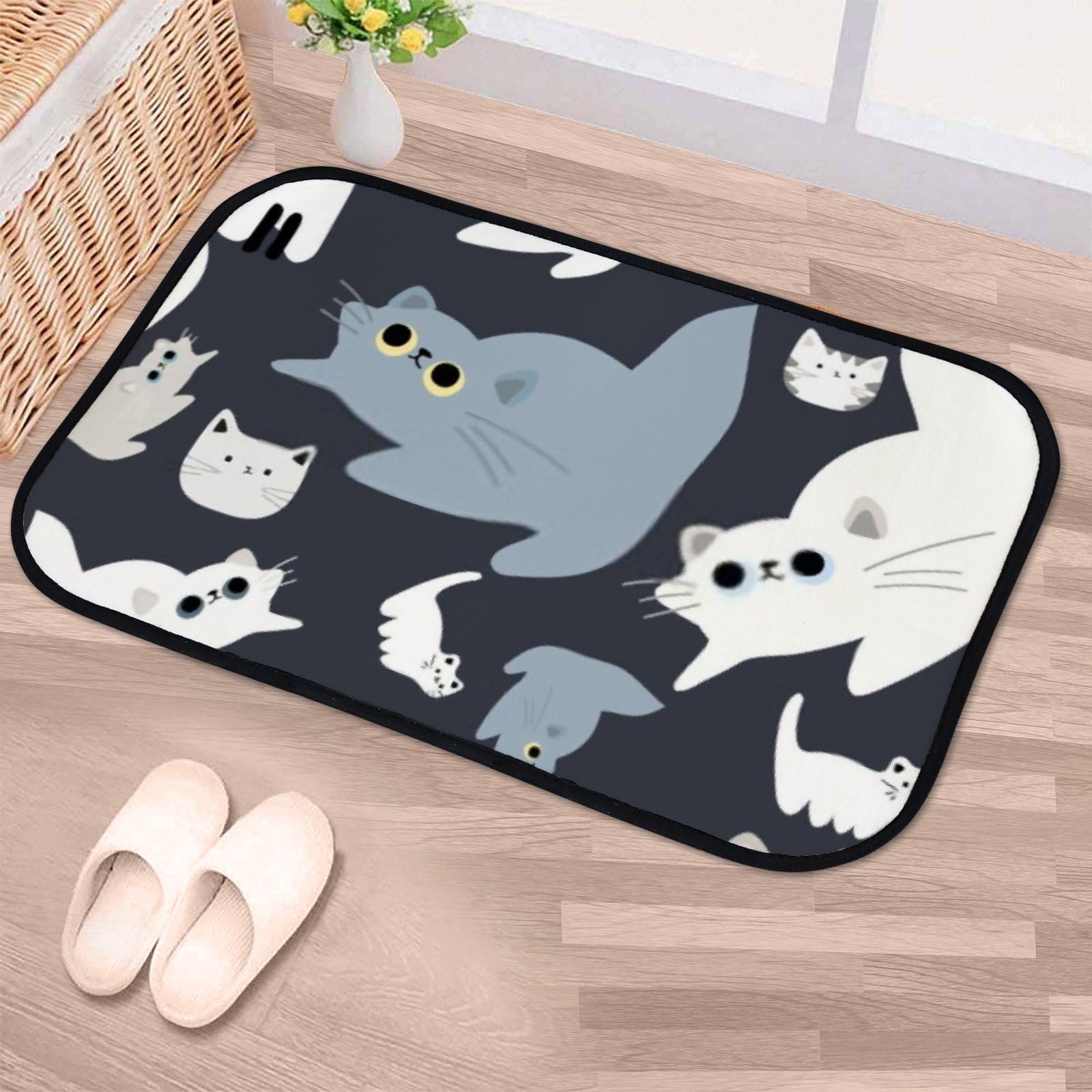 Nuansexi Bathroom Rugs Hand Drawn Cats Gray Cute Floor Mats Non Slip Bathmat Doormat Tub Mat Coral Velvet Absorbent Entrance Carpet Mats Machine Washable Bedroom Decor