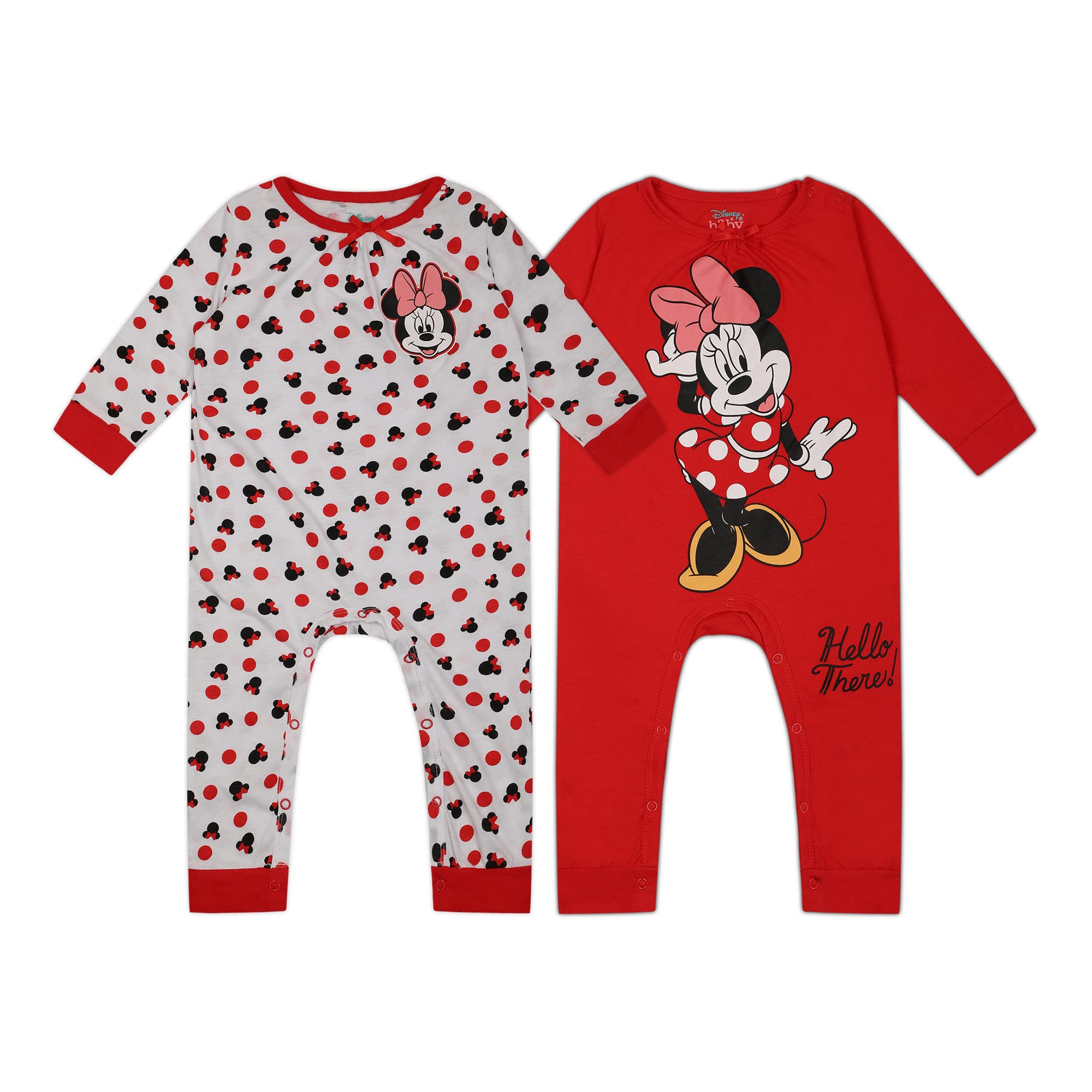 Disney Minnie Mouse zestaw 2 kombinezonów z długim rękawem, kombinezon dla noworodka i niemowląt, czerwono-biały