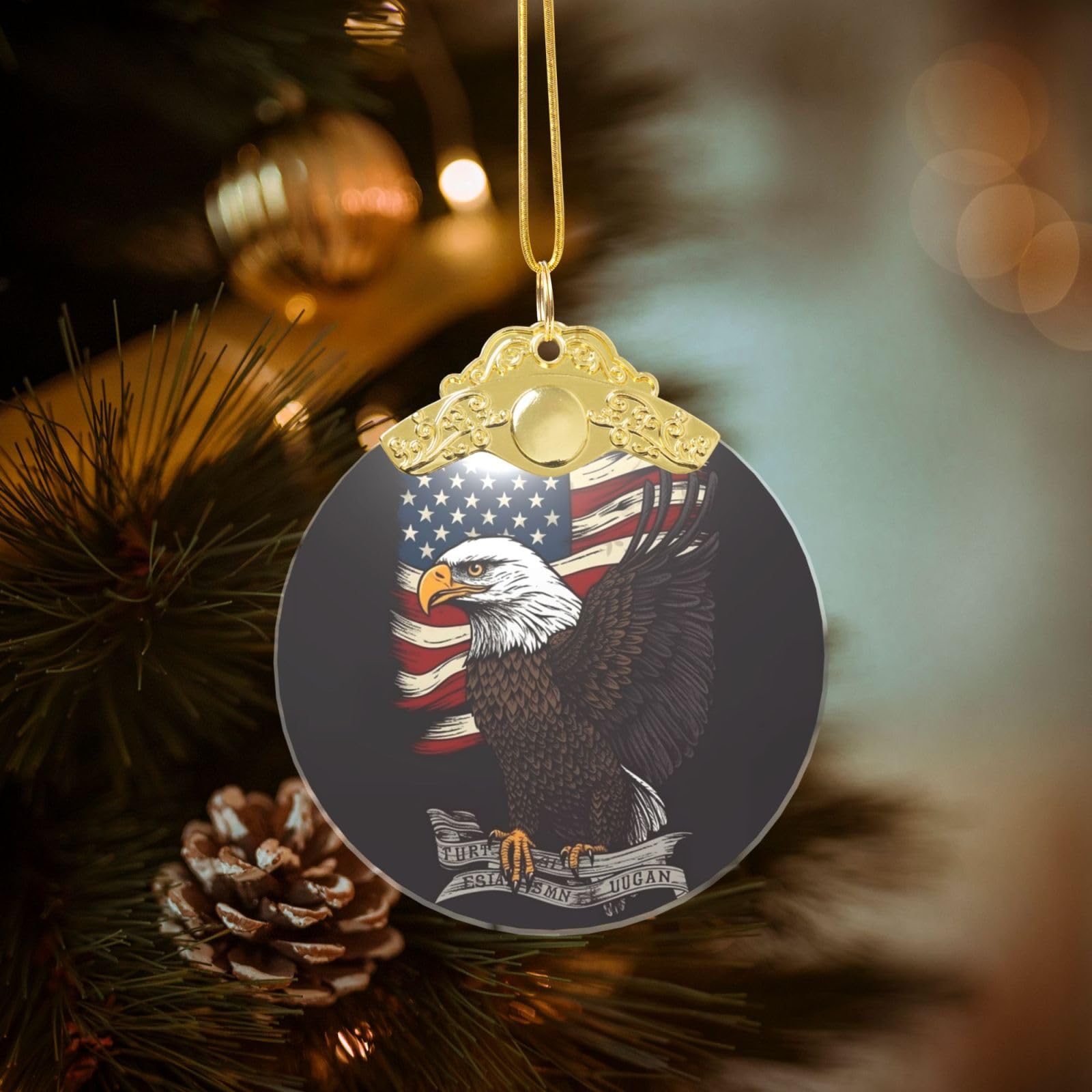 Crystal Christmas Ornaments for Christmas Tree Decoration Hanging USA Patriotic Eagle Ornament with Gold Ribbon Crafts Round Pendant for Keepsake Gifts Glass Xmas Decor Party Supplies