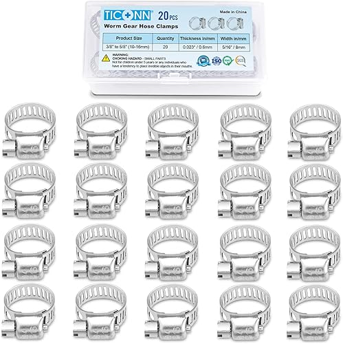 Miniatura 13 de TICONN - Juego de 40 abrazaderas de manguera, abrazaderas de manguera de tornillo sin fin de acero inoxidable 304 de 1/4 a 1-1/8 pulgadas
