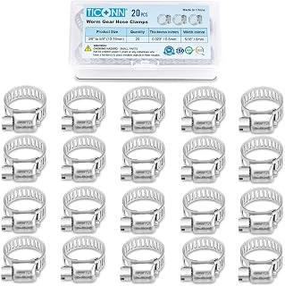 TICONN 20PCS Hose Clamp Set - 3/8''–5/8'' 304 Stainless Steel Worm Gear Hose Clamps for Pipe, Intercooler, Plumbing, Tube and Fuel Line