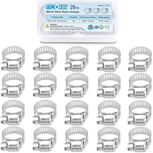 Miniatura 8 de TICONN - Juego de 60 abrazaderas de manguera, abrazaderas de manguera de tornillo sin fin de acero inoxidable 304 de 1/4 a 1-1/2 pulgadas