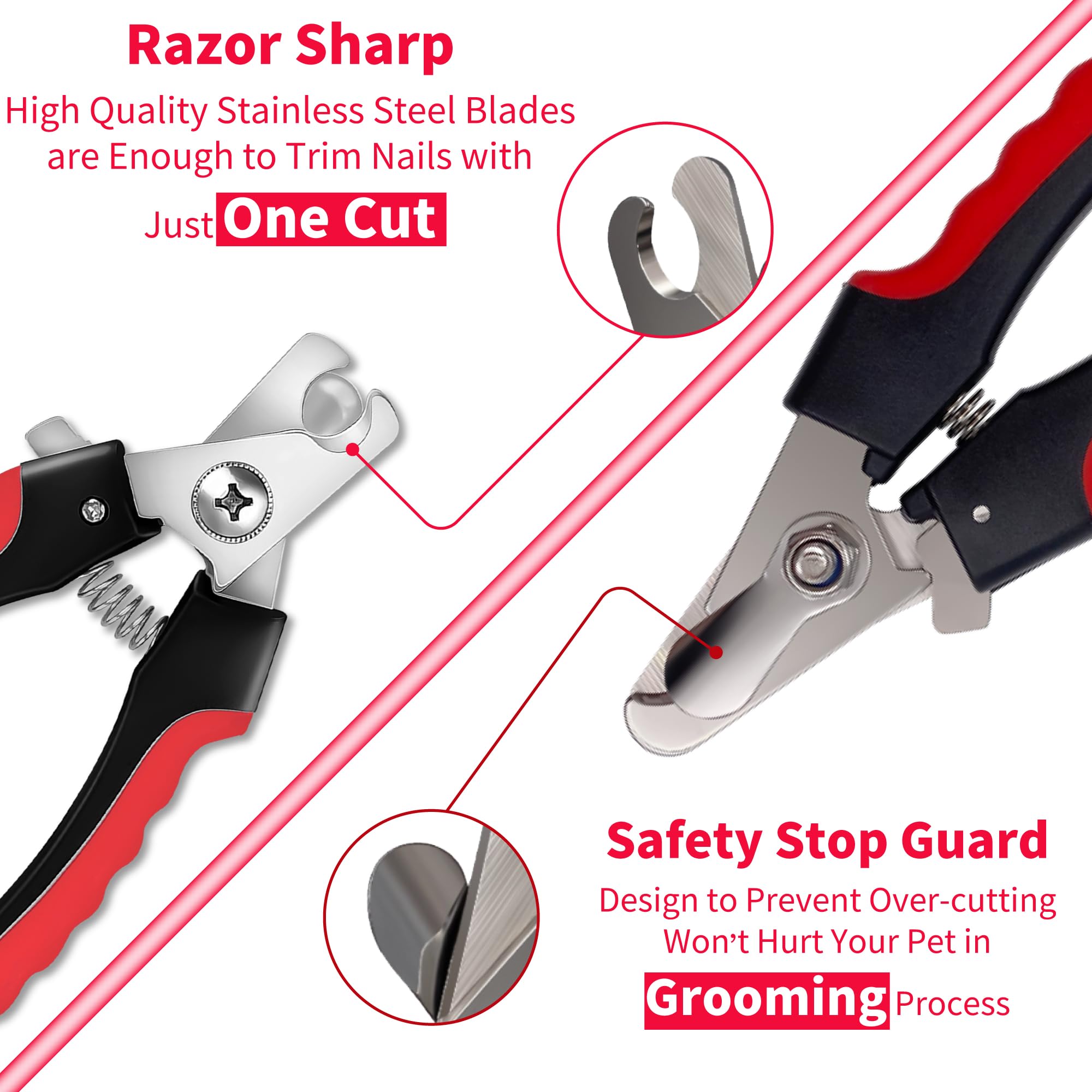 OCBA Dog Nails Clippers with Safety lock & Nail File Professional Dog clippers suitable for all sized Breeds Protection Guard to Prevent Over Cutting suitable for Cats Rabbits (Red Black - Image 2