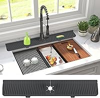 Vista 1 de Derlights 30 inch Sink Splash Guard Mat,Silicone Faucet Handle Drip Catcher Tray, Longer Silicone Sink Mat for KitchenBathroom, Drip Protector Black