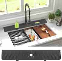 Kitchen Sink Splash Guard Mat - Silicone Faucet Protector, 14.6" Gray, With Drain Outlets