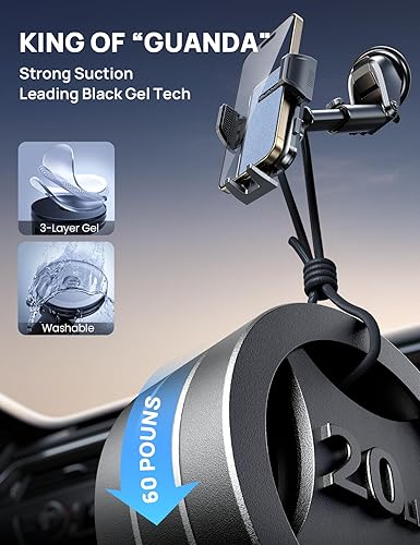 Miniatura 4 de Soporte de teléfono para tablero de instrumentos para tu automóvil (+ clip de ventilación de aire) estable de grado militar, soporte para teléfono