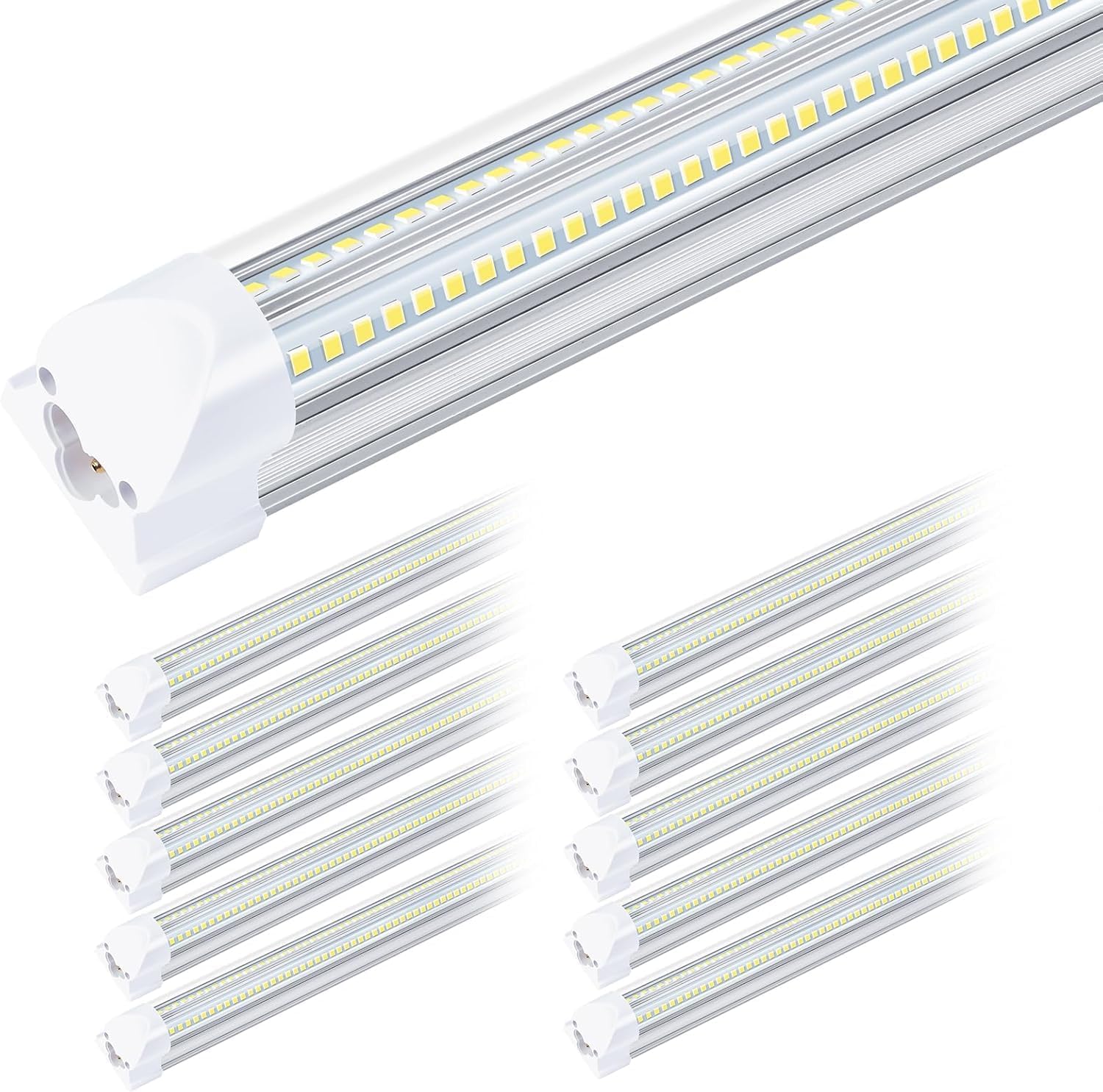 8Ft LED Shop Light Fixture - 100W 15500LM T8 Shop Lights for Garage, 6000K 8 Foot Daylight V Shape Linkable Garage Lights, High Output Clear Cover Plug and Play (10 Pack)