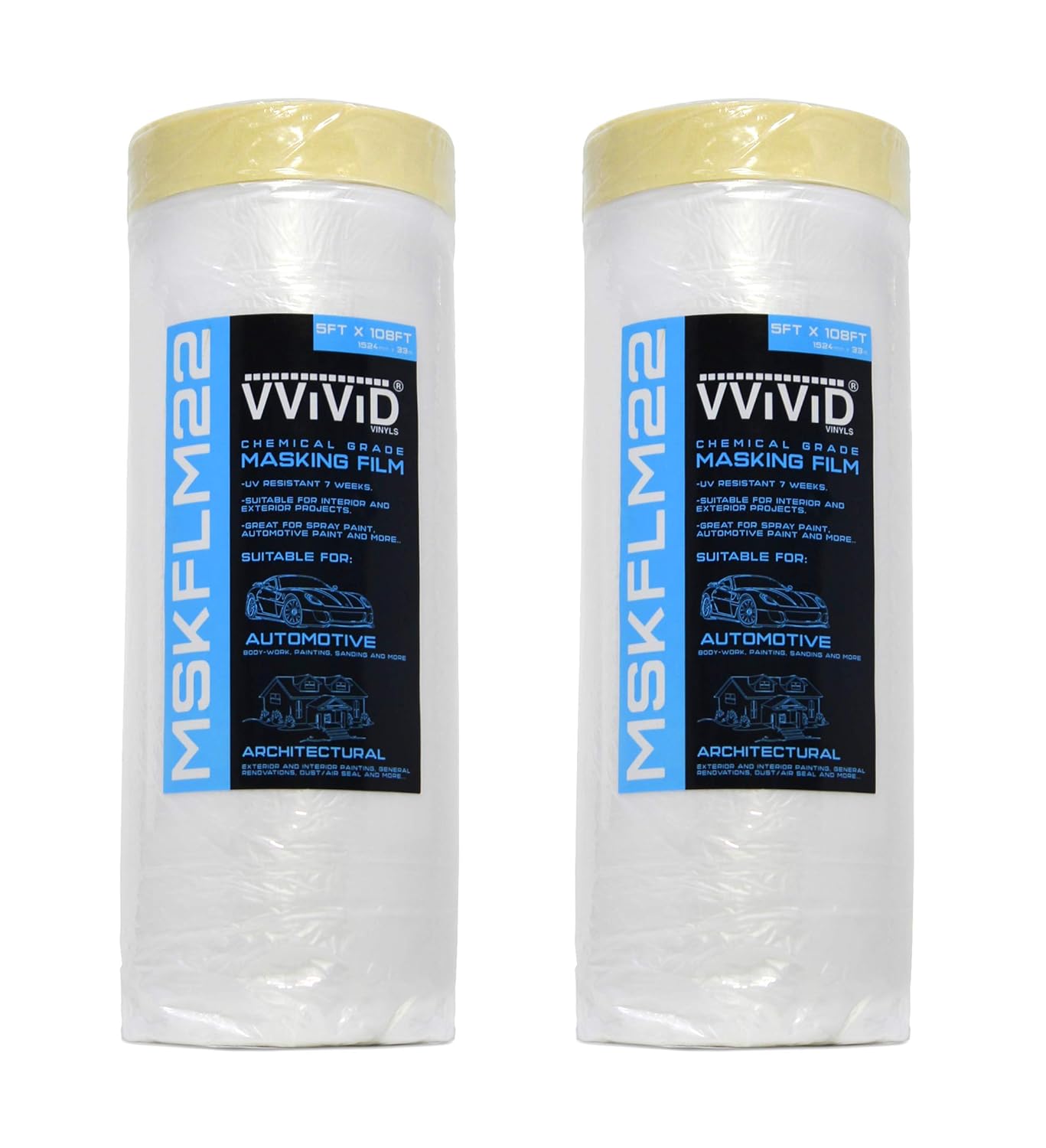 VViViD Chemical Grade Heavy-Duty Self-Adhesive Tape and Drape Masking Film Plastic Drop Cloth (12 Pack (60" x 108ft))