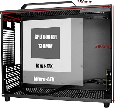 V500 Mini Portable M-ATX/ITX Computer Case, MINI-Tower CASE, Full Side Transparent Acrylic DIY Desktop Case with Handle, Support 320MM GPU Size (Black-2.0)