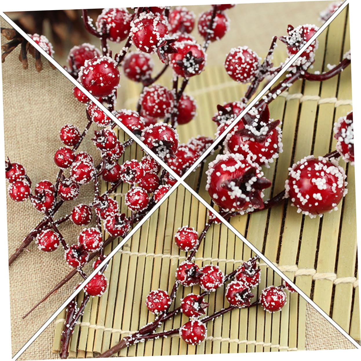 Ciieeo 3 Ensembles 12 Pcs Fruits Rouges Faux Pommetier Tiges De Houx Artificielles Baies Rouges pour L'Artisanat Baies De Houx De Noël Mini Baies De Noël Décoration D'Aiguille