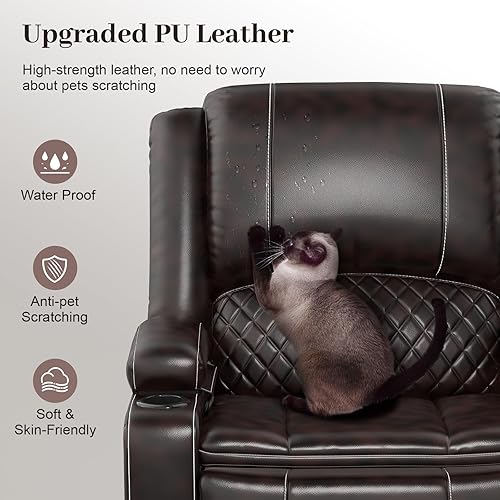 Miniatura 7 de Juego de sofá reclinable de 3 plazas con cojín de 2 niveles, 3+1 piezas en la sala de estar, sofá reclinable de 3 plazas de cuero con consola