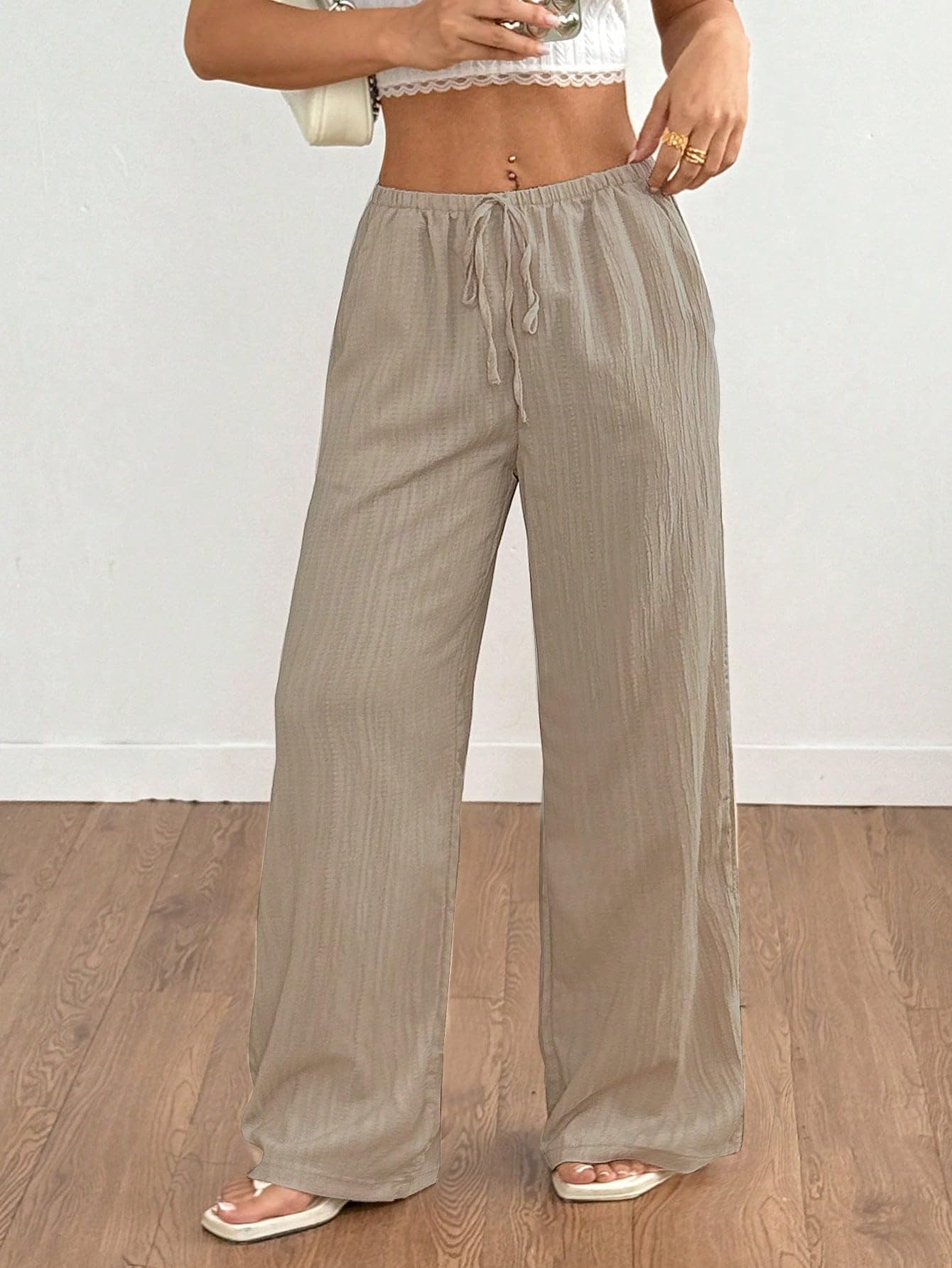 MakeMeChic Women's Casual Wide Leg Pants Summer Beach Palazzo Pants