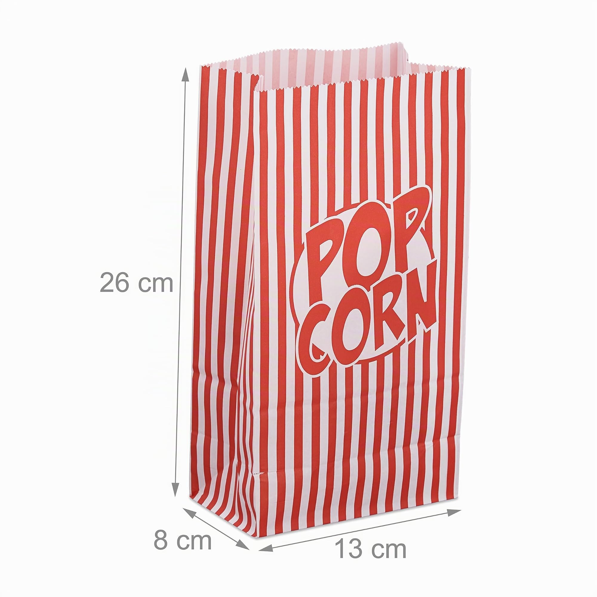 Relaxdays Sachets à Popcorn, Lot de 100, rayés, Petits Sacs, pour soirée cinéma, en Papier, Style rétro, Rouge/Blanc