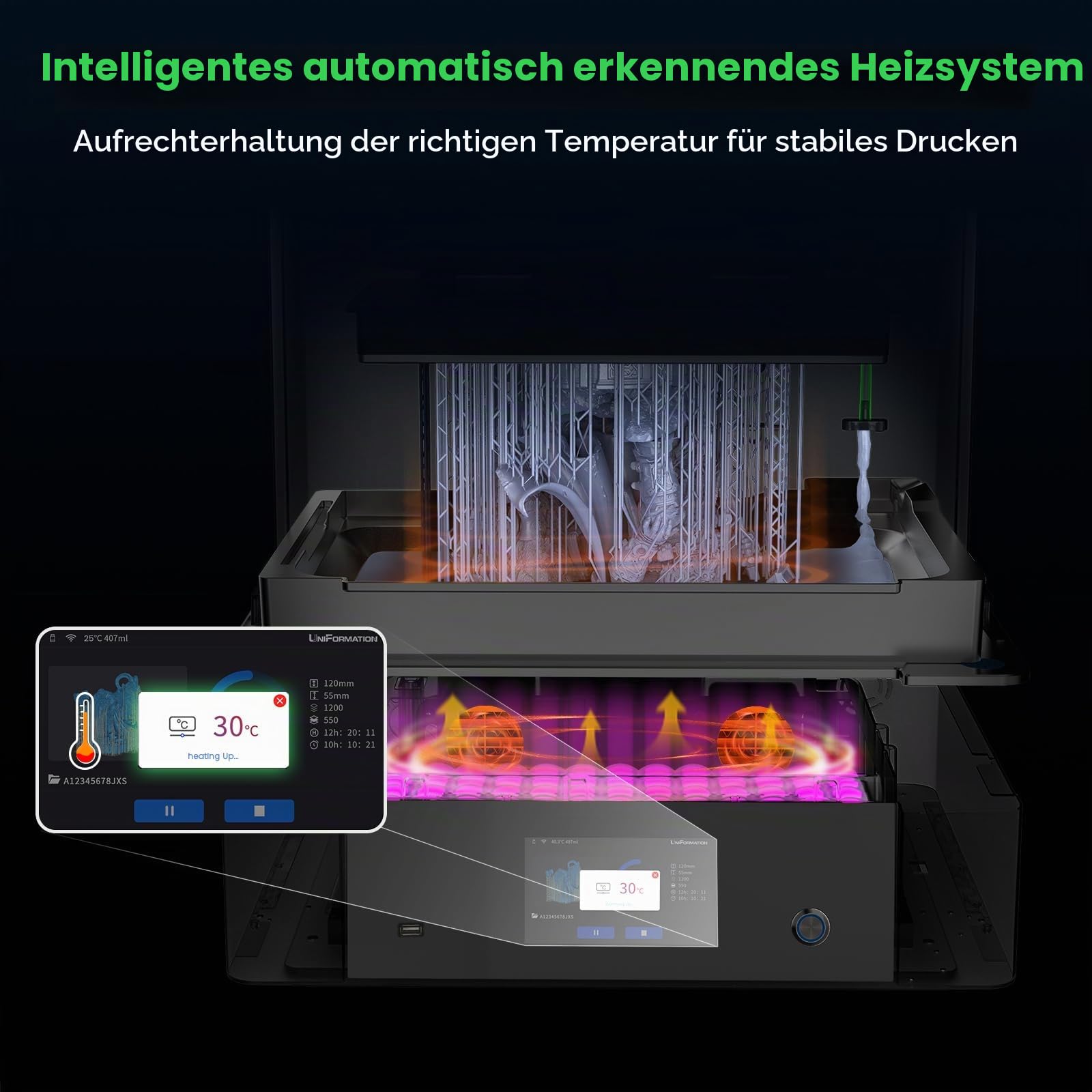 UNIFORMATION Großer Harz-3D-Drucker GK3 Ultra 13,5-Zoll 16K UHD Mono-LCD-Bildschirm 3D-Harz-Drucker 300 x 160 x H300mm Bauvolumen mit intelligentem, automatisch erkanntem Heizsystem