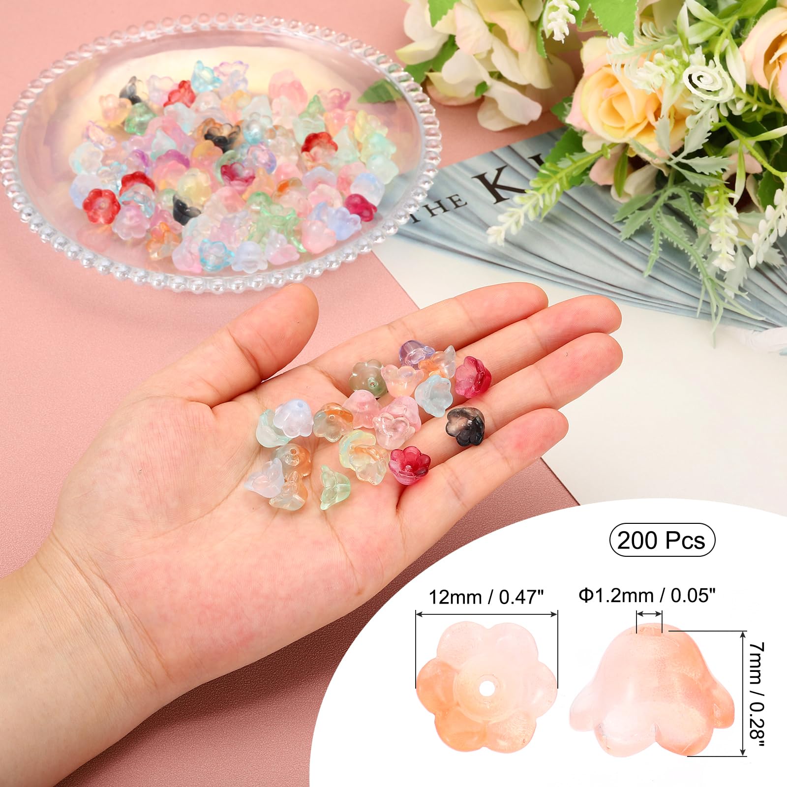 PATIKIL Glass Trumpet Flower Beads, 200 Pcs Gradient Flower Bead Charm for DIY Craft Decorations Orange - Image 2