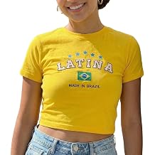 Brazil Shirt Women Brasil Crop Top Graphic Tee Brazilian Flag Baby Tee | IDEWO,Slim Fit Style, Crewneck Design, Short Sleeve ,Casual Wear, Festival Outfit, Soccer Fan Apparel