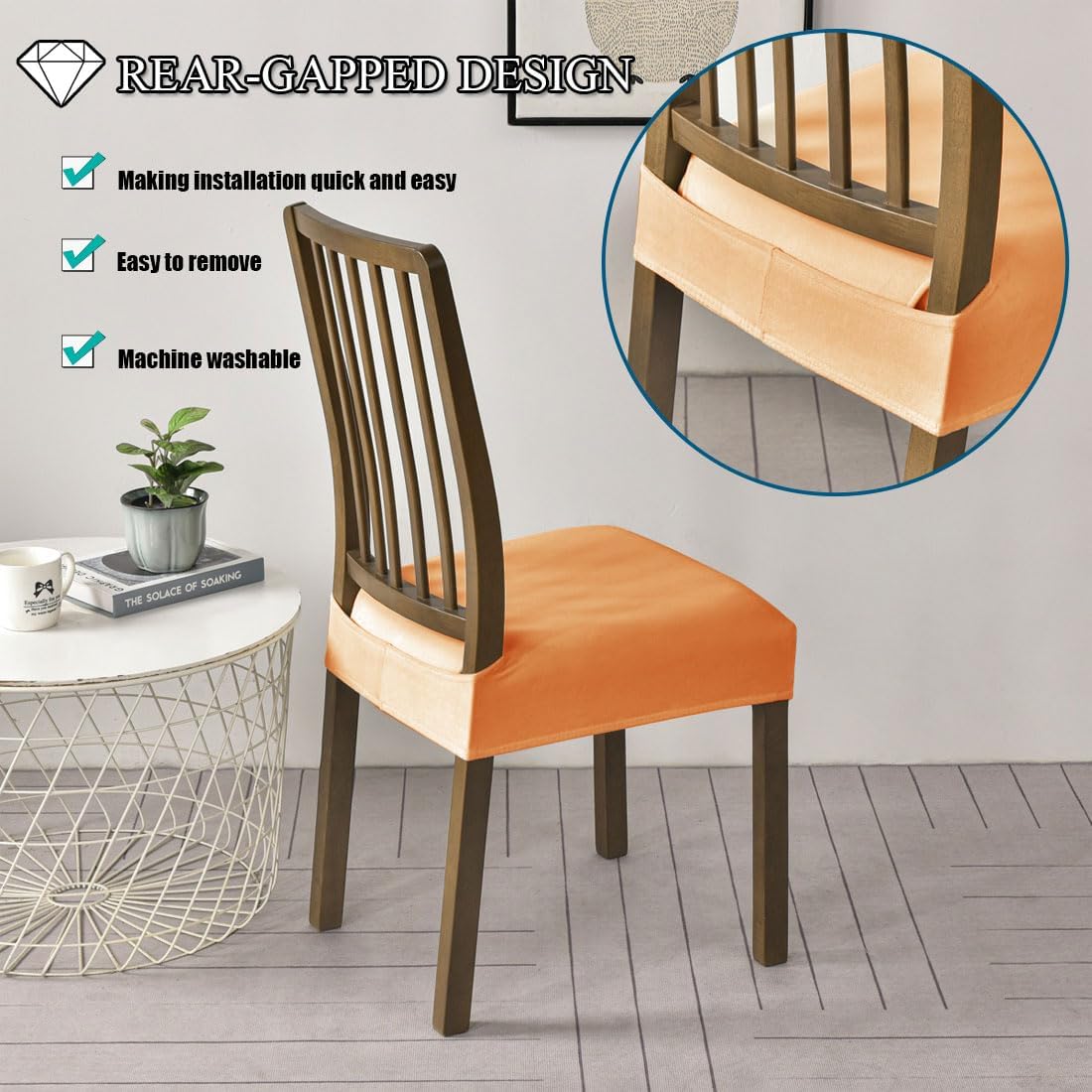 Velvet Seat Covers for Dining Room Chairs, Stretch Dining Chair Seat Slipcovers Washable Removable Chair Protector Slipcovers - Set of 4, Light Orange