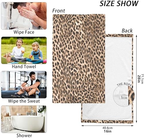 Miniatura 2 de Nander Juego de 2 toallas de algodón, hermosas toallas de baño de secado rápido con estampado de leopardo, toallas de mano suaves y transpirables