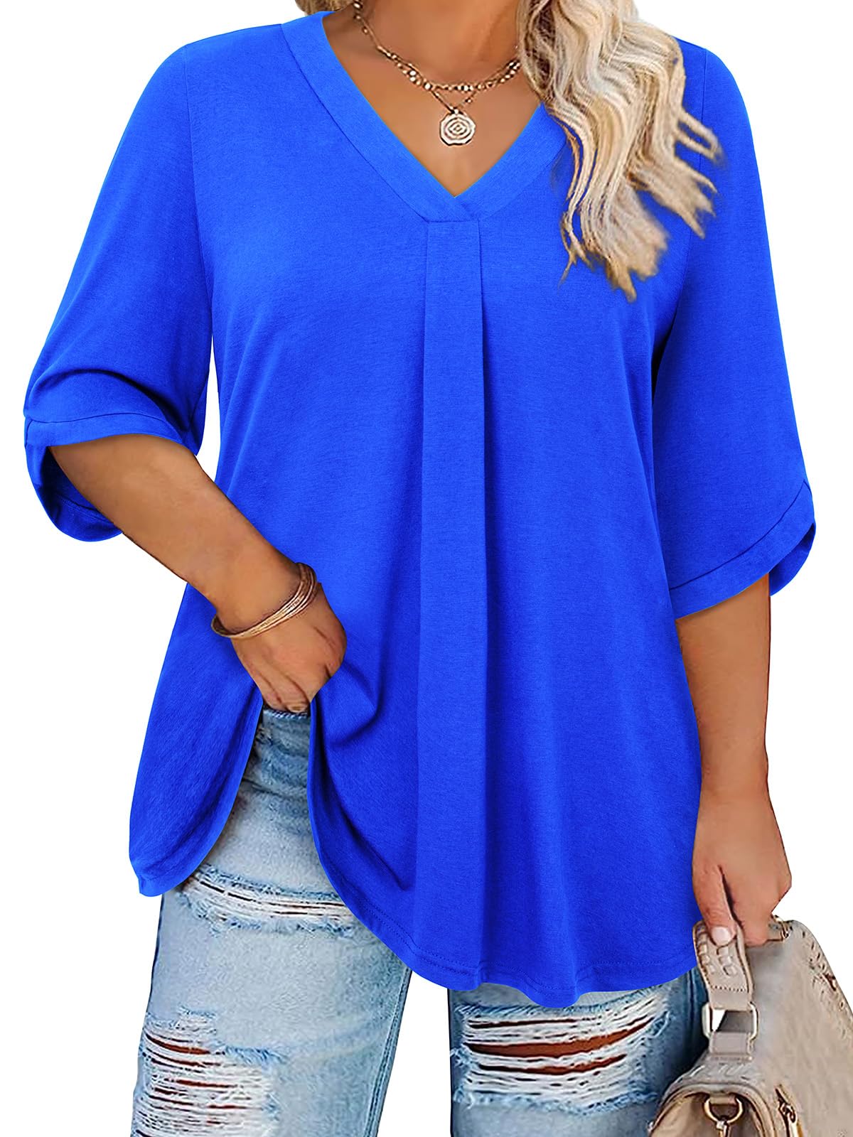 Plus Size Tops for Women 3/4 Sleeve Shirts V Neck Blouses Tunic Top Spring Summer 2026