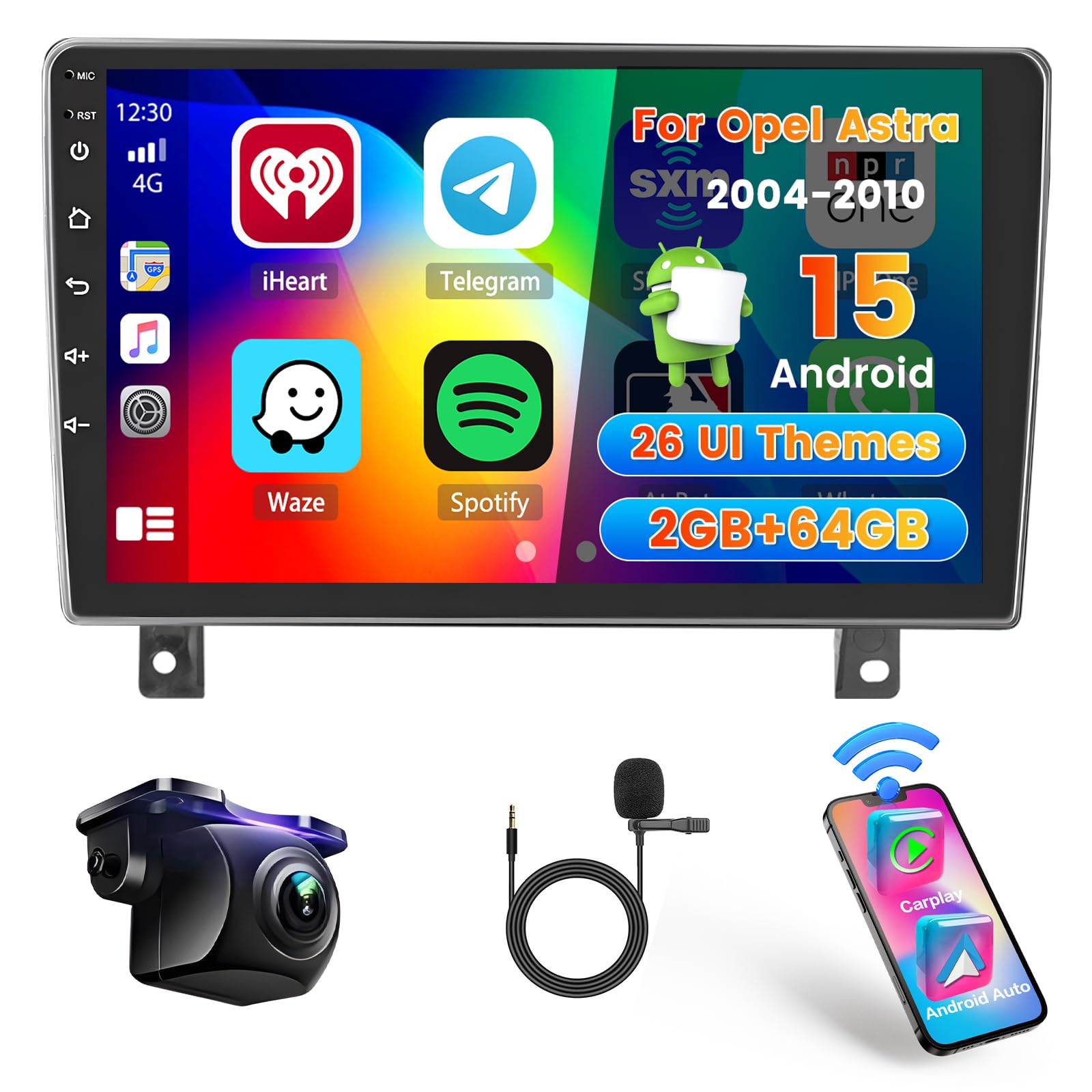 Roinvou 2+64G Schermo Radio per Opel Astra 2004-2010 Wireless CarPlay Android Auto, Android Autoradio 9 Pollici Stereo Auto Wi-Fi GPS Bluetooth EQ FM/RDS SWC Telecamera Posteriore