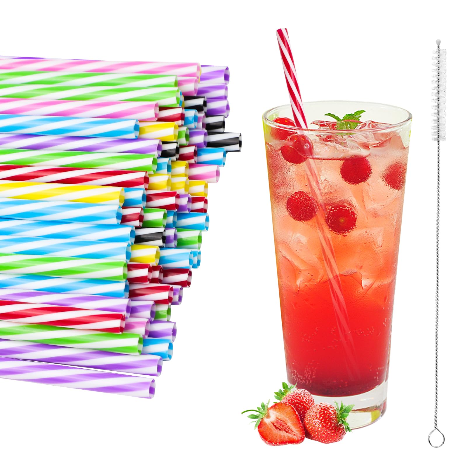 70 pcs Drinking Plastic Straws with Cleaning Brush Reusable Straws Drinking