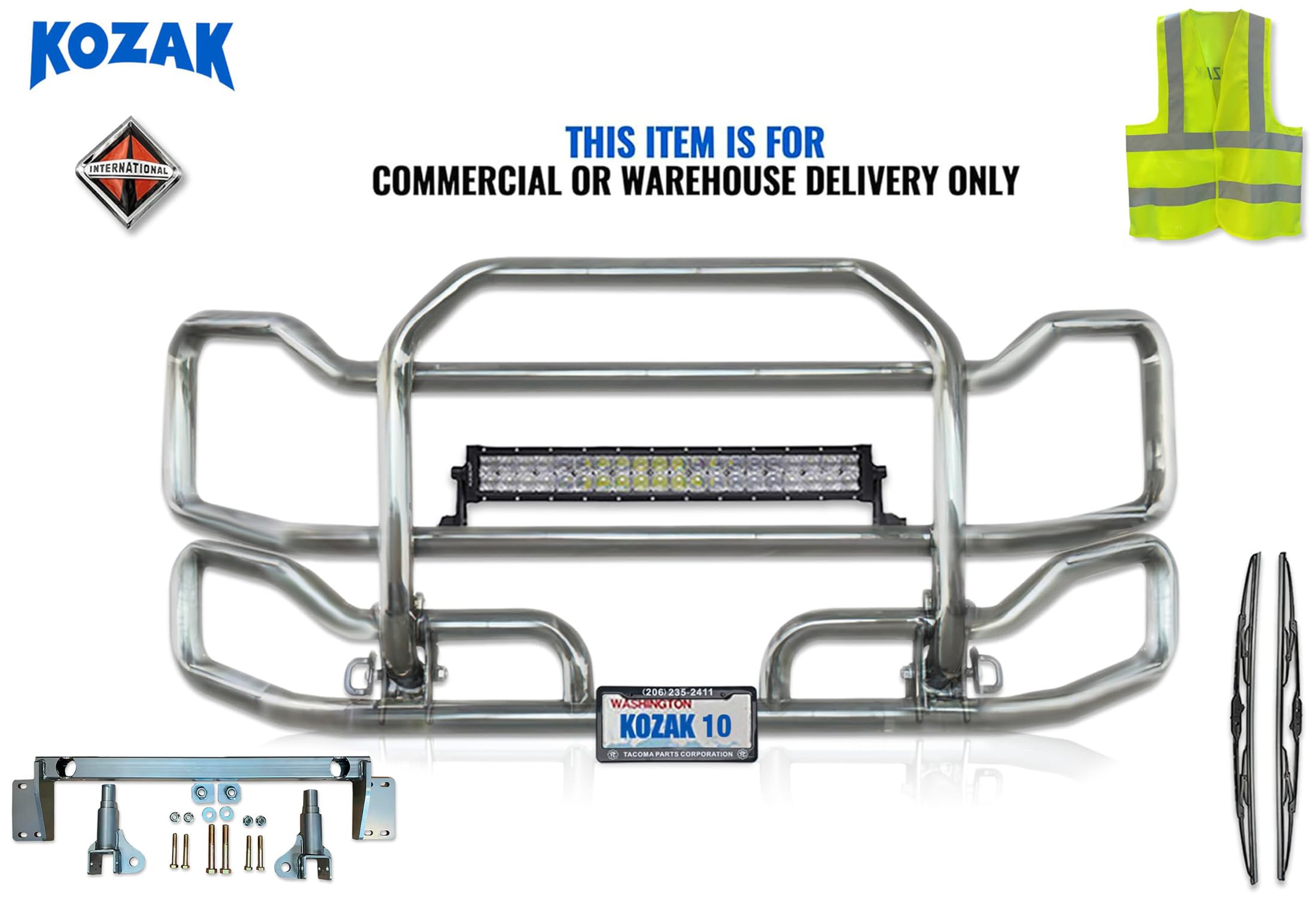 Chrome Front Grille Deer Moose Brush Bumper Guard Large Compatible with International LT LT625 (plastic bumper) PLUS Bracket, Logo, 22