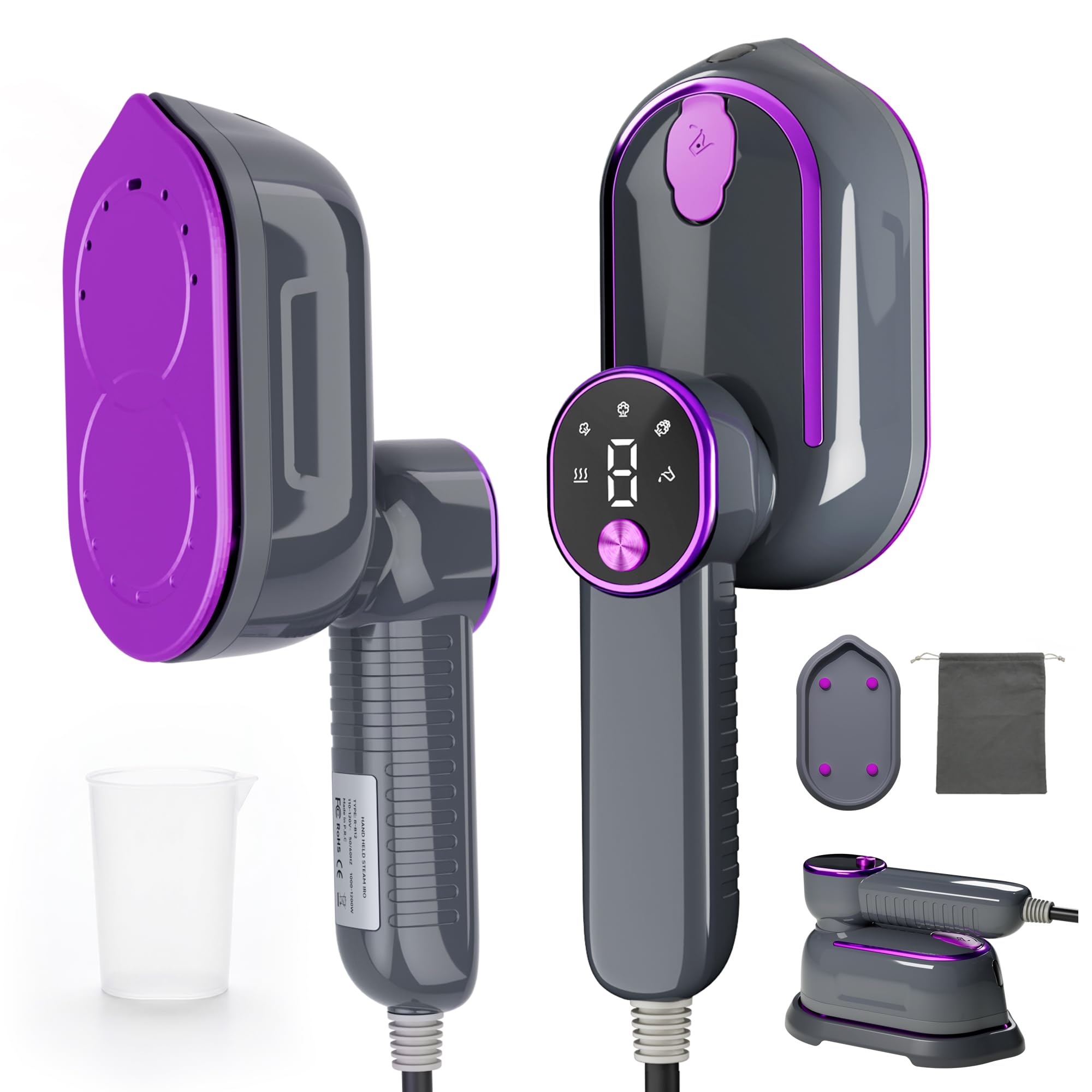 Travel Steamer for Clothes, 2 in 1 Clothes Steamer Handheld, 1200W 4 Modes 10s Fast Heat-Up, 180° Rotating Handle Ceramic Soleplate, 6.23FT Extended Power Cord, for Travel Home Office