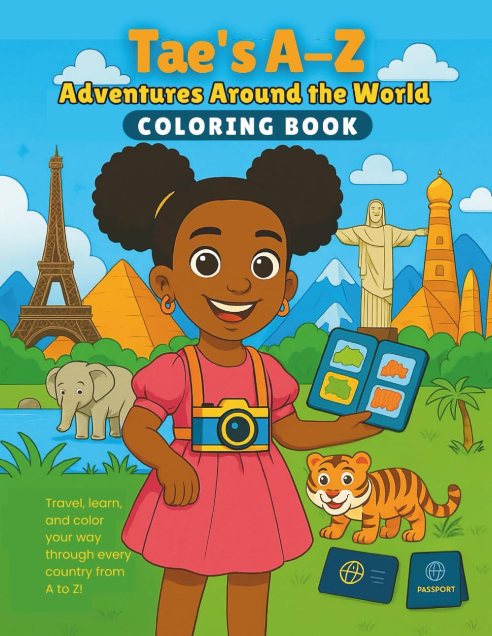 Tae's A-Z Adventures Around the World Coloring Book: Adorable illustrations with Wholesome and Educational Adventures Around the World Great for Children