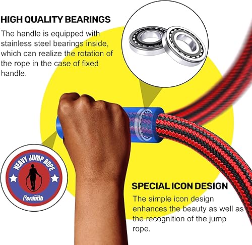 Miniatura 4 de Cuerdas de saltar con peso con mango de rotación de 360 grados. Cuerda de saltar pesada de 1 pulgada, 2.7 libras3 libras para hombres y mujeres,