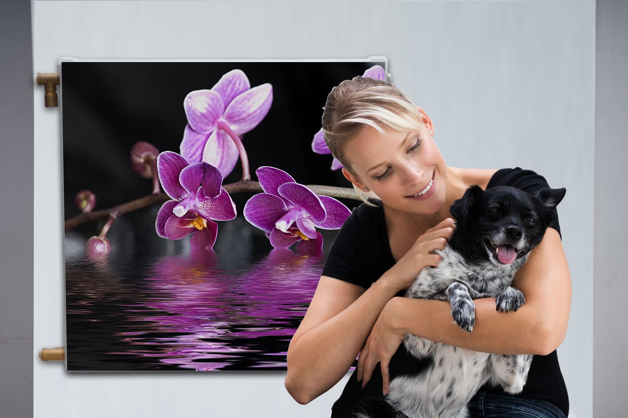 Magnet Heizkörperverkleidung Heizkörperabdeckung Rosa Blumen Orchidee 80x60 cm Heizung Abdeckung Verkleidung Magnetische Abdeckmatte Kühlschrank aus Einem Flexiblen Magneten Digitaler Aufdruck