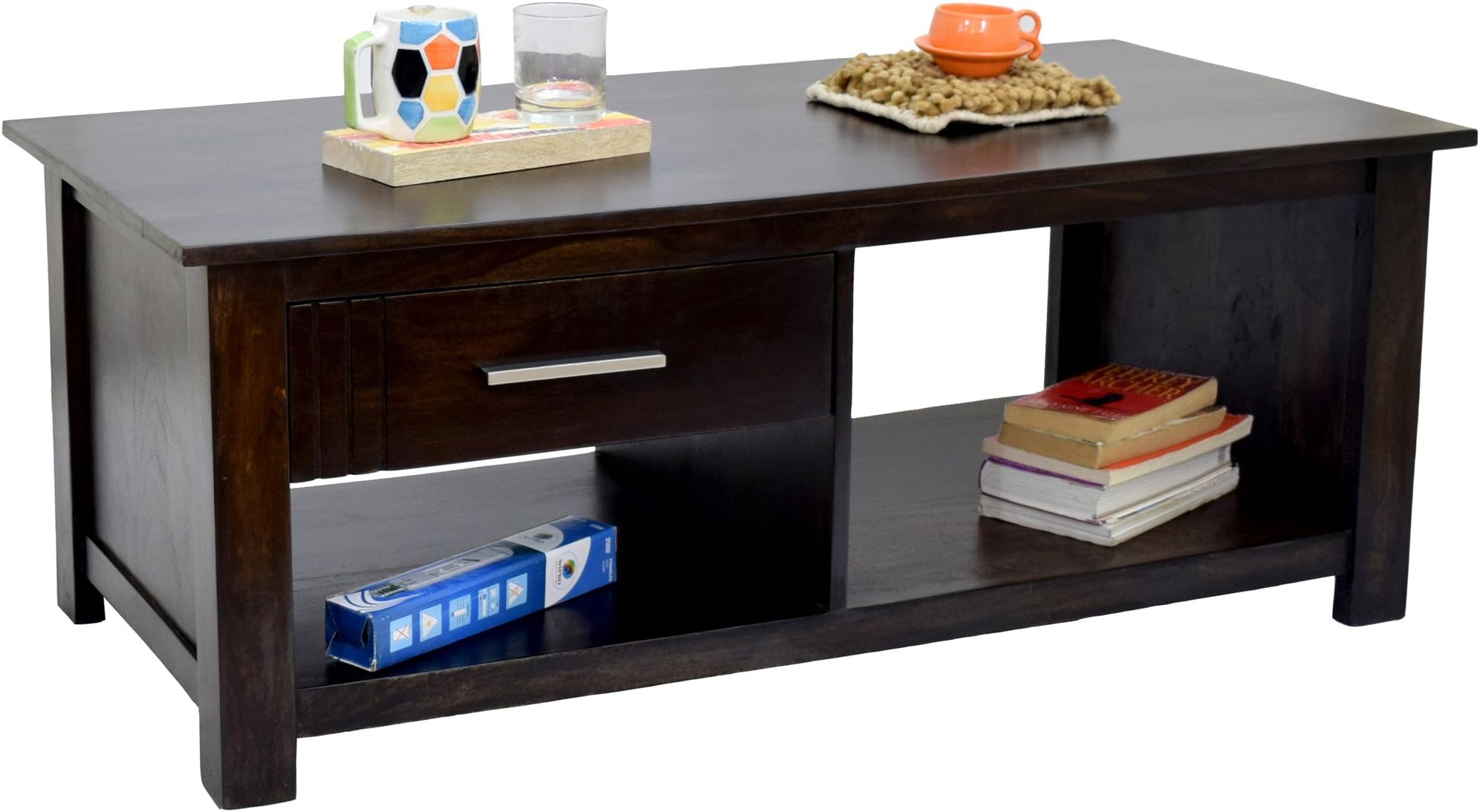 DAINTREE TimberTaste Sheesham Wood 1 Draw Bosco Dark Walnut Finish Coffee Center Table Teapoy Polished, Standard (Bosco-CFT-DW)