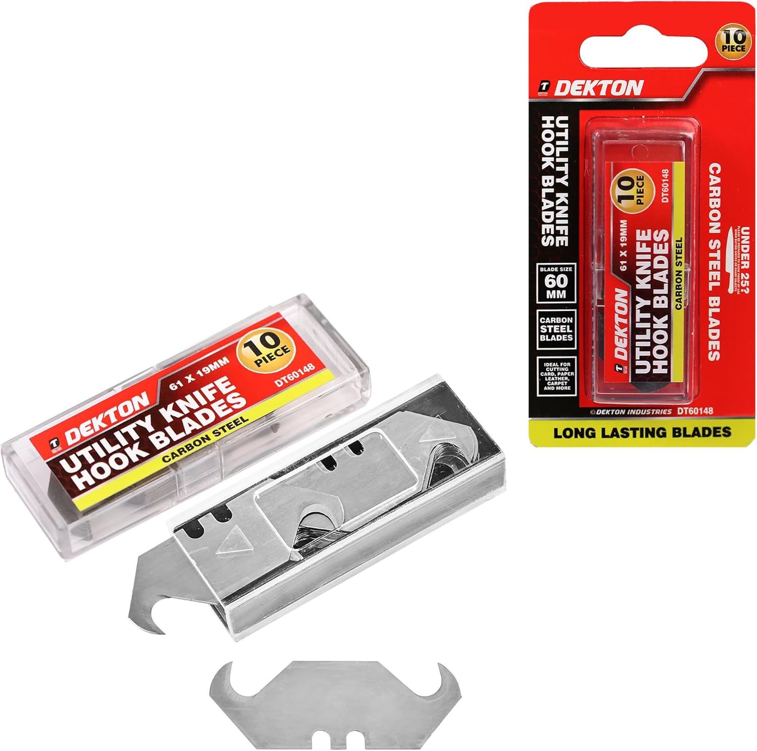 Dekton 10PC Hook Blade Set | Ideal for Precision Cutting, Carpet Installation, and More | Durable Steel Construction | Versatile Blades for Various Applications | Compatible with Most Utility Knives