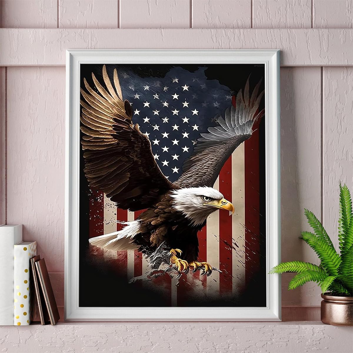 IPISSOI Christmas Gift American Flag Eagle Diamond Painting Kits, Eagle Animal Vintage Art Full Round Diamond Crystal Art Craft Kits for New Year's Day Valentine's Day 12x16 inch