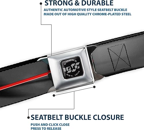 Miniatura 6 de Buckle-Down Cinturón de seguridad Dodge 100th Anniversary RhombusStripe Black-Gray SwirlRed 1.5 pulgadas de ancho 32-52 pulgadas de largo