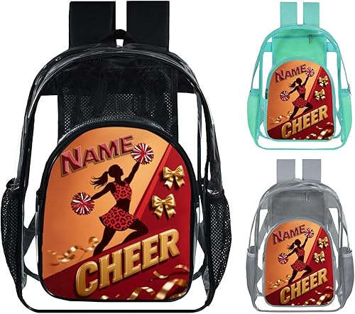 Miniatura 19 de Mochila transparente para niñas, mochila escolar personalizada con nombre de animadora para adolescentes, niños, mujeres y estudiantes Rojo