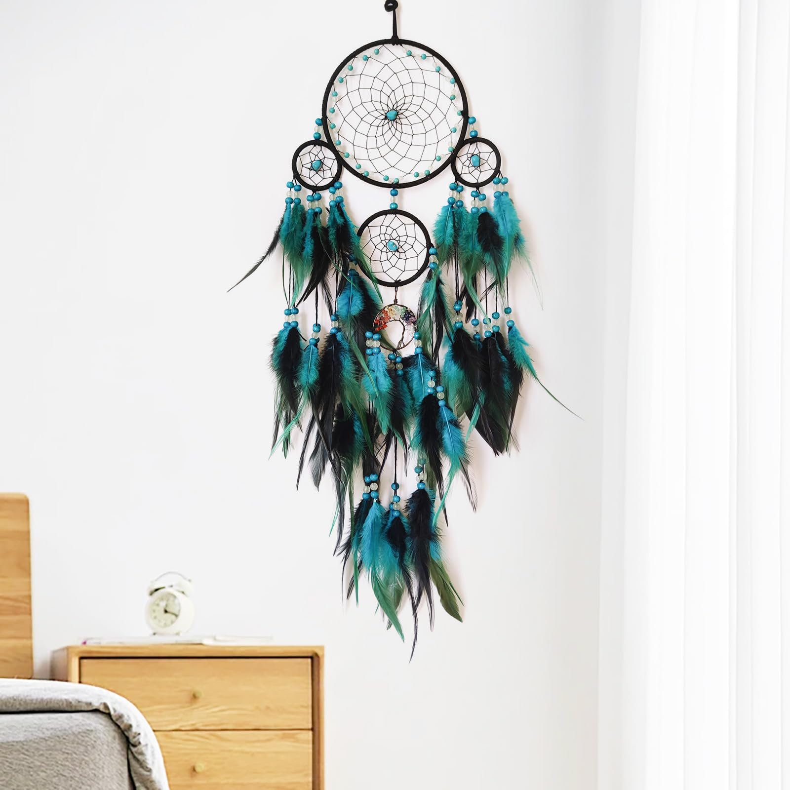 Donko Traumfänger, große Traumfänger zum Aufhängen an der Wand, blau-schwarze Feder-Traumfänger für Schlafzimmer, Erwachsene, Kinder, Jungen, Wandkunst, Ornament, Bastelgeschenke