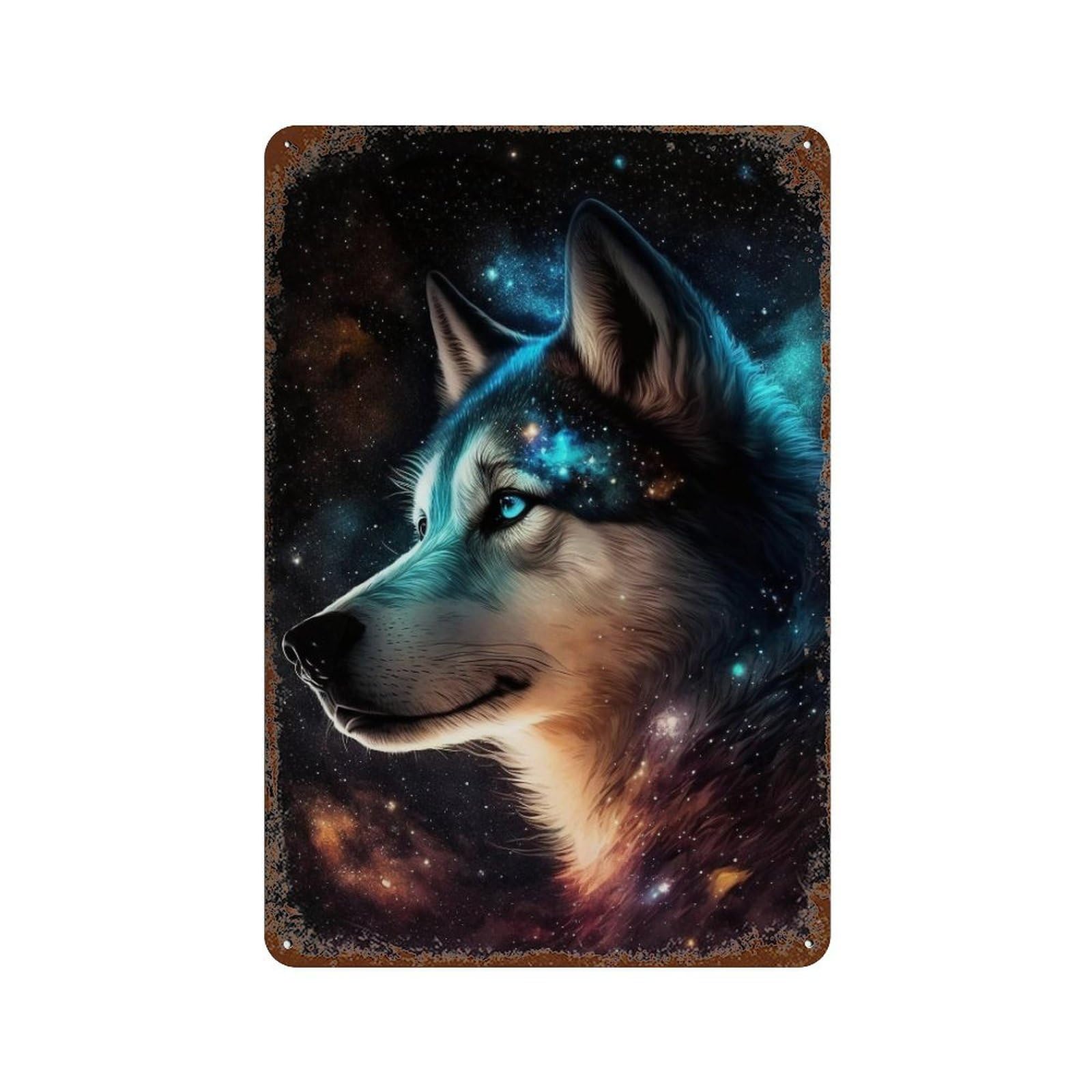 Cosmic Wolf Portrait-10 Retro Metal Sign 11.8"x7.9", Old School Wall Decor for Garage, Bar And Workshop Decor