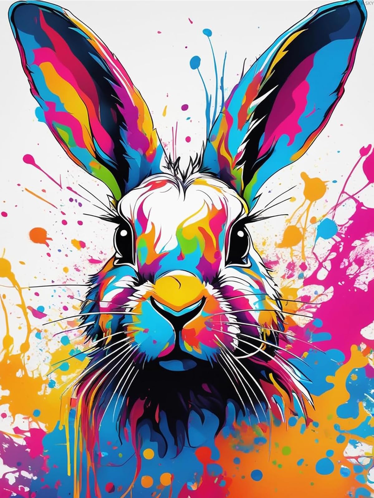 MOER SKY Watercolor Tender Bunny Diamond Painting Kits for Adults, Colorful Rabbit Animal 5D Diamond Art Kits for Beginner for Home Wall Decor,