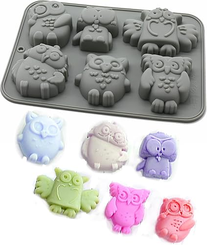 X-Haibei Molde de silicona de búho de 6 cavidades para jabón, gelatina, dulces, regalos para niños, fabricación de jabón de baño para niños, 2