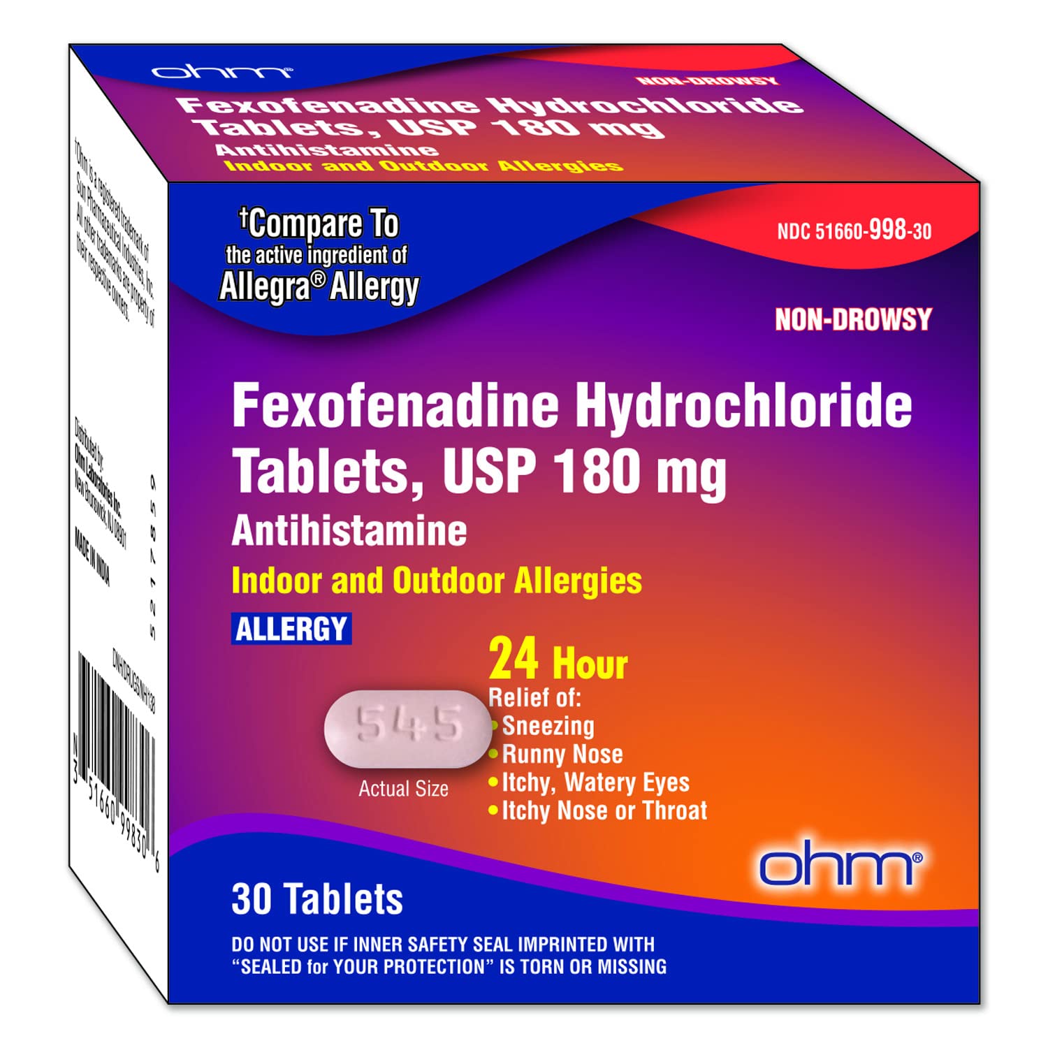 Ohm Non-Drowsy Fexofenadine Antihistamine Tablets