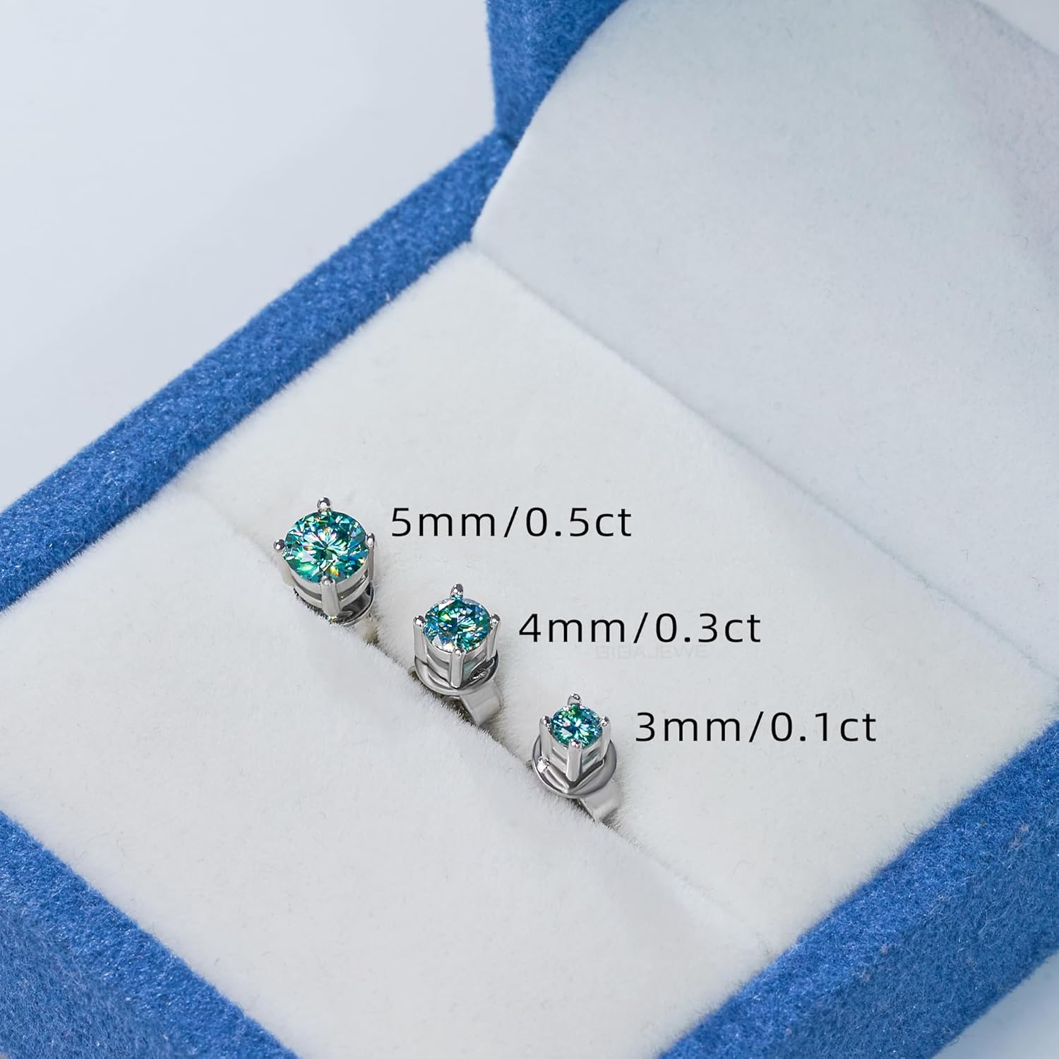 GIGAJEWE Blue Green Color Moissanite Stud Earrings Round Cut Moissanite 0.2ct-1.0ct/pair,18K Gold Plated 925 Steling Silver, Stud Earrings For Men Women