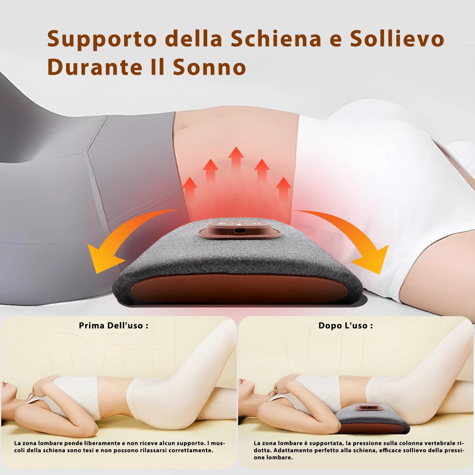 Massaggiatore for la Schiena Smooth Triple Fusion con Calore, 3 In 1 Cuscino Lombare Elettrico con Calore E Massaggio A Vibrazione, Supporto Dorsale ergonomico, Dispositivo per Massaggiare La Schiena