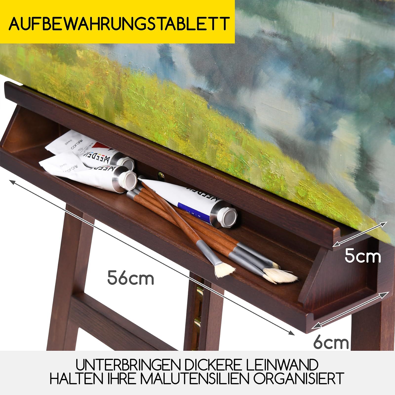 MEEDEN Staffelei Holz Groß 66x226 cm, Verstellbarer Leinwand Ständer aus Deutsche Buchenholz, Klappbare Atelierstaffelei mit Aufbewahungstablett, Holzstaffelei Malstaffelei für Leinwände bis 122cm