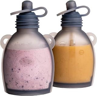 SCWEEZBABY Reusable Baby Food Pouches 2 Pack 5oz, Silicone Squeeze Pouches for Babies and Toddlers, Washable Squeezable Pouch for Applesauce, Smoothies and Purees, Freezer and Dishwasher Safe