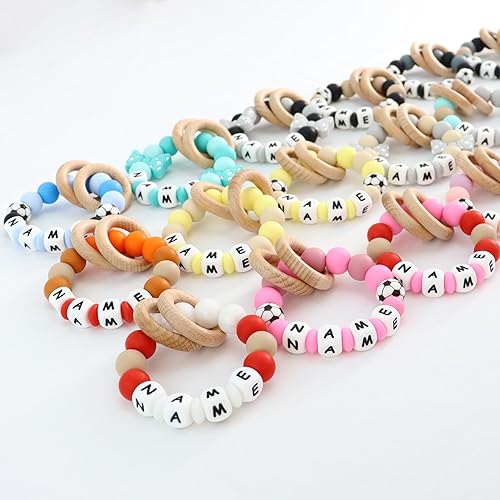 Miniatura 2 de Mordedor de sonajero personalizado para bebé con nombre, sonajeros de agarre personalizados, juguetes educativos tempranos con anillos de dentición