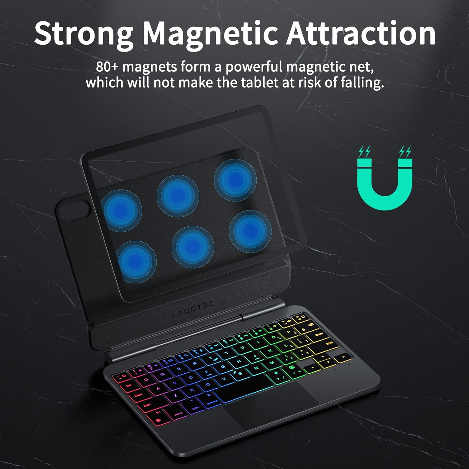 LAUDTEC Magnetic Keyboard Case Compatible with iPad mini 7th Gen (A17 Pro, 2024) & for iPad mini 6 (2021) 8.3-inch, Ultra-Light Floating Cantilever Stand, Smart Trackpad, 5-Row Backlit - Black