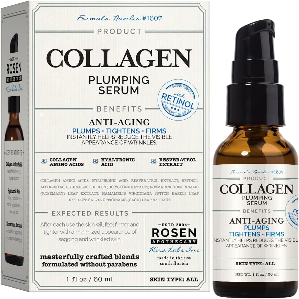 Collagen Plumping Serum with Collagen Amino Acids, Resveratrol Extract Helps Premature Aging, Retinol for Reduced Lines and Wrinkles, 30ml/1 fl oz