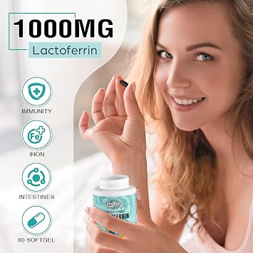 Liposomal Bovine Lactoferrin 1000 mg - Higher Absorption - for Iron Absorption & Immune Function Lactoferrin Supplements for Adults, 60 Softgels